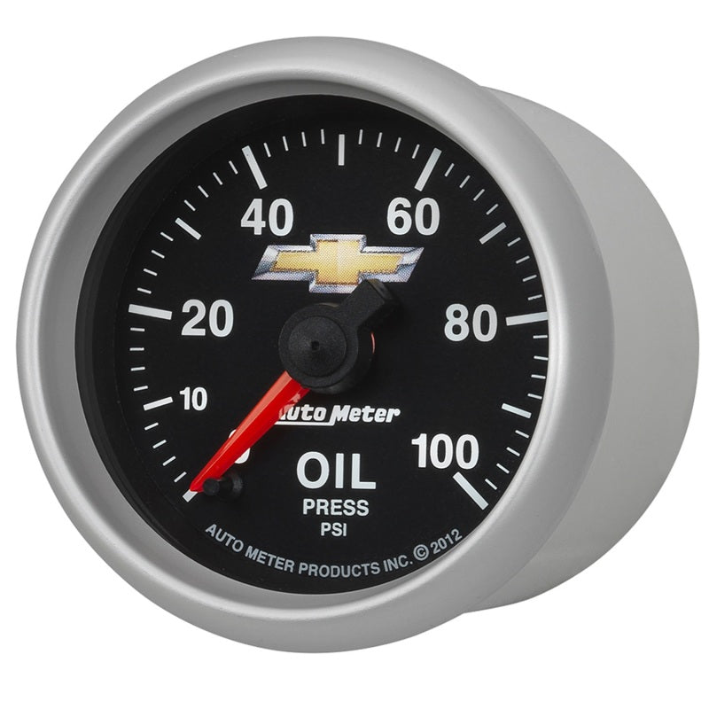 AutoMeter Gauge Oil Press 2-1/16in. 100PSI Digital Stepper Motor Chevy Gold Bowtie