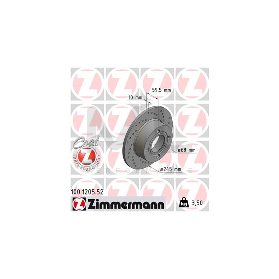 ZIMMERMANN SPORT COAT Z 100.1205.52 Brake Disc Perforated, Solid, Coated  - 1 piece
