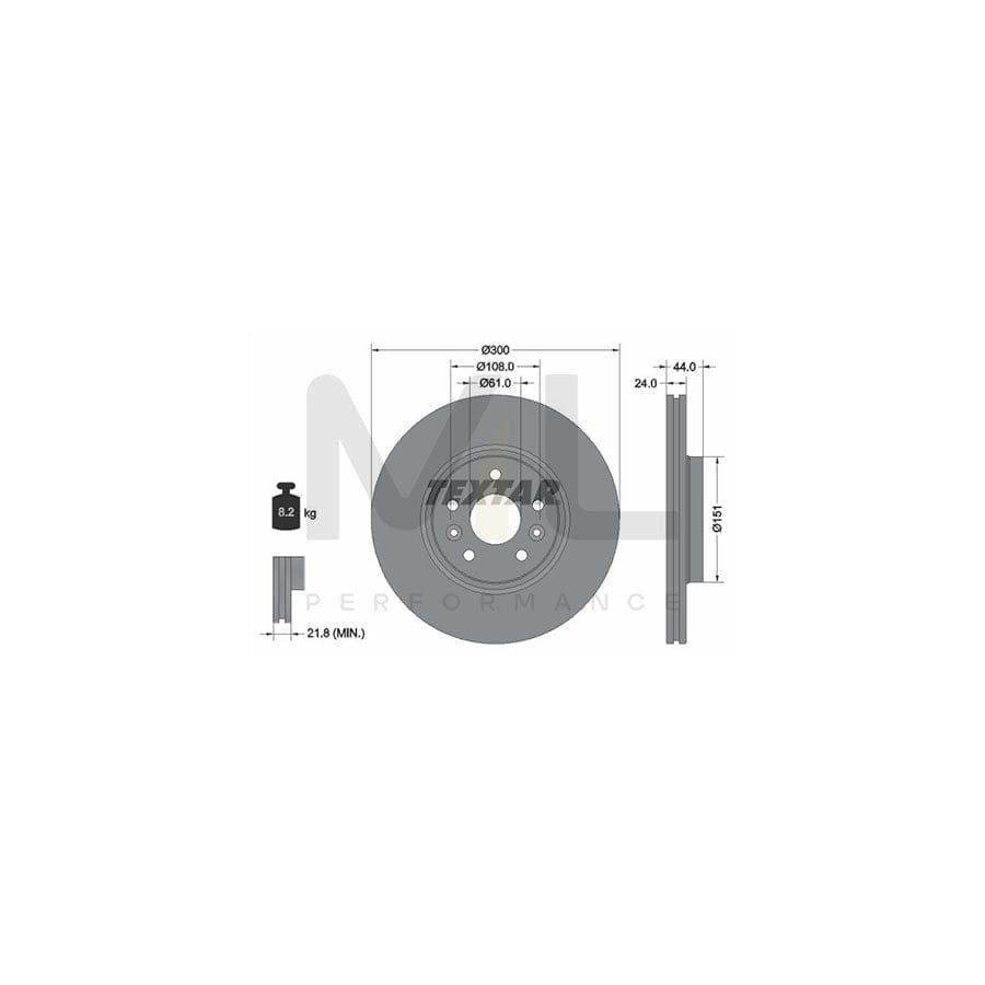 TEXTAR PRO 92202803 Brake Disc Externally Vented, Coated, without wheel hub, without wheel studs  - 1 piece