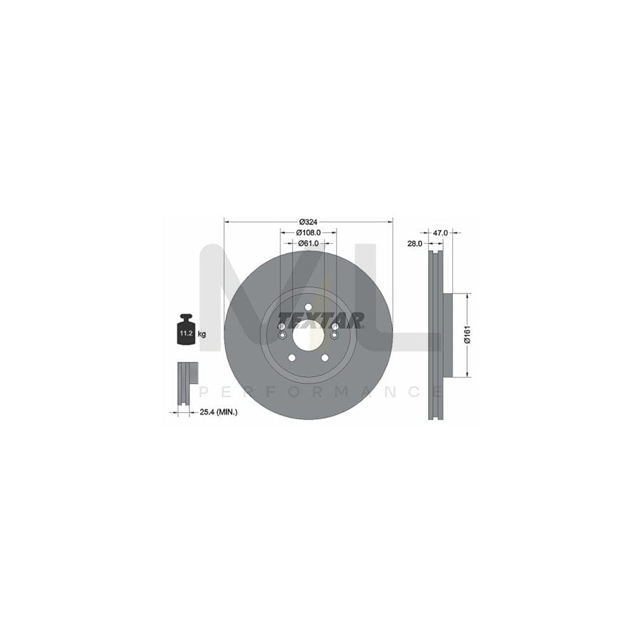 TEXTAR PRO+ 92119405 Brake Disc Externally Vented, Coated, High-carbon, without wheel hub, without wheel studs  - 1 piece