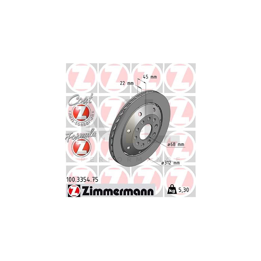 ZIMMERMANN FORMULA Z COAT Z 100.3354.75 Brake Disc for AUDI A4 B5 Avant (8D5) Two-piece brake disc, Vented, Coated, Alloyed / High-carbon