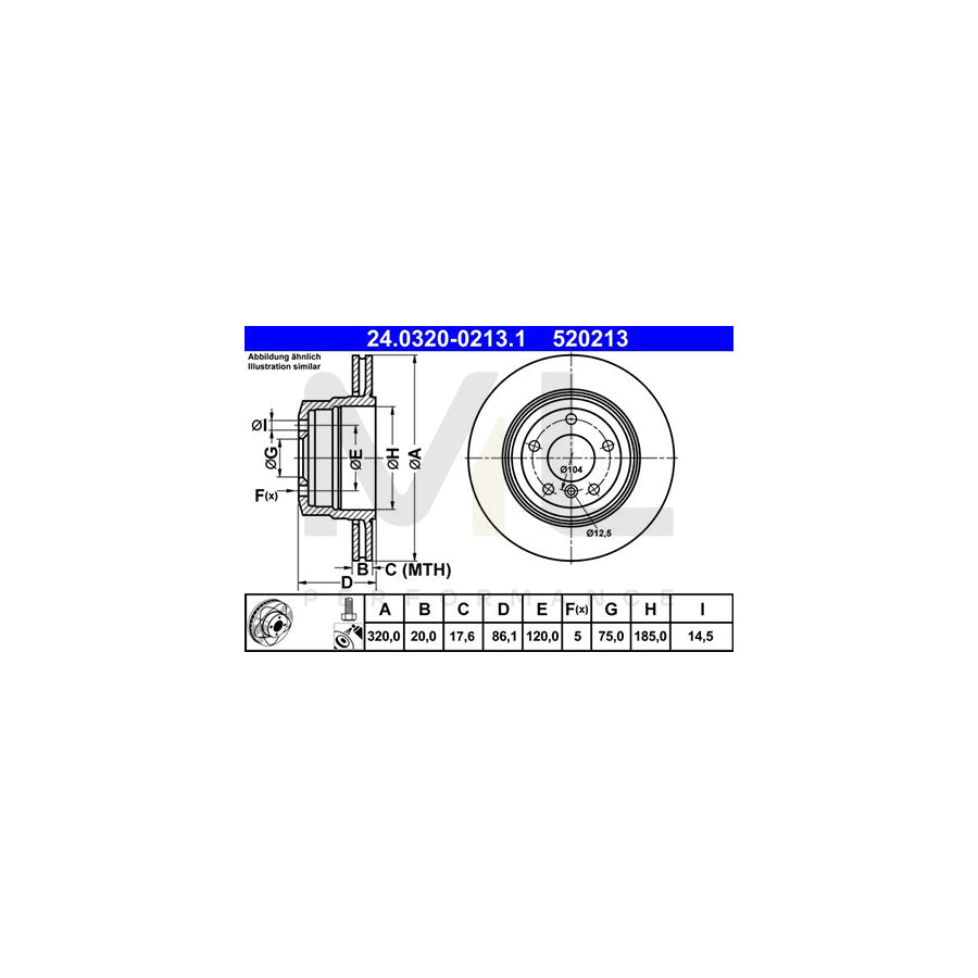 ATE PowerDisc 24.0320-0213.1 Brake Disc for BMW 5 Series Vented, Coated, High-carbon, with bolts/screws  - 1 piece