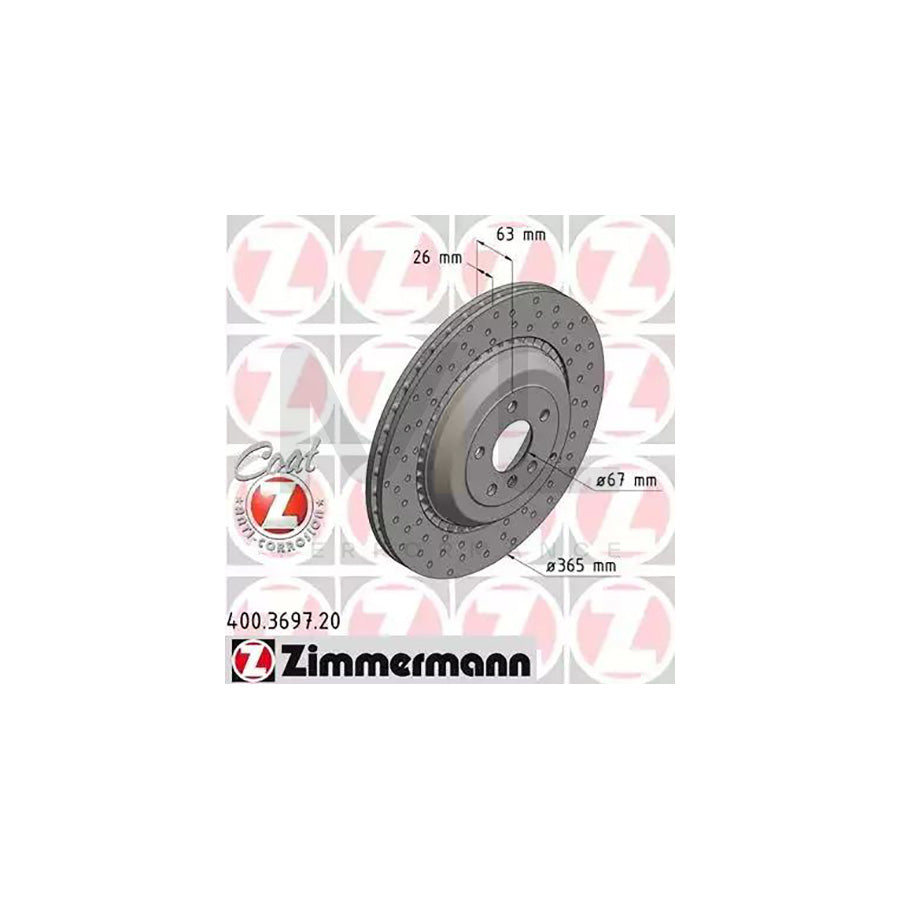 ZIMMERMANN COAT Z 400.3697.20 Brake Disc Drilled dimples, Internally Vented, Coated, High-carbon  - 1 piece