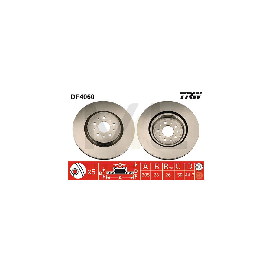TRW DF4060 Brake Disc Vented  - 1 piece