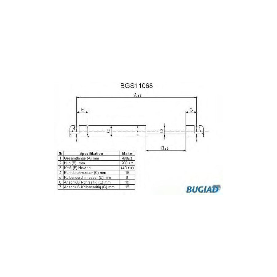 BUGIAD Bgs11068 Tailgate Strut for Skoda Fabia II Hatchback (542)