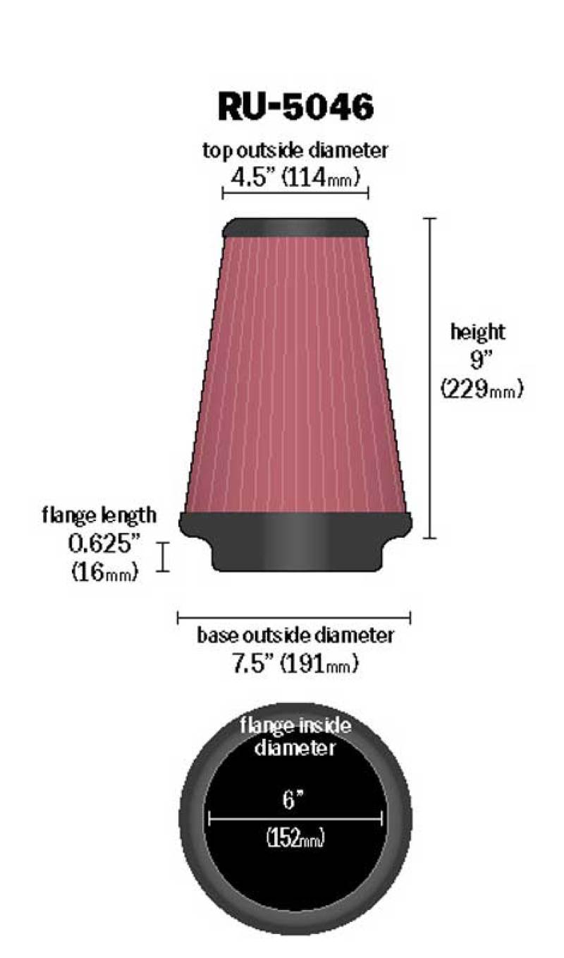 K&N Engineering K&N Universal Clamp-On Air Filter 6in FLG / 7-1/2in B / 4-1/2in T / 9in H
