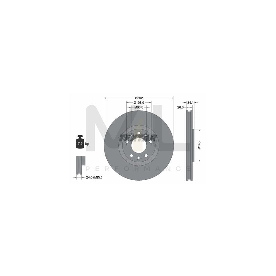 TEXTAR PRO 92268103 Brake Disc for PEUGEOT RCZ Coupe Internally Vented, Coated, without wheel hub, without wheel studs  - 1 piece