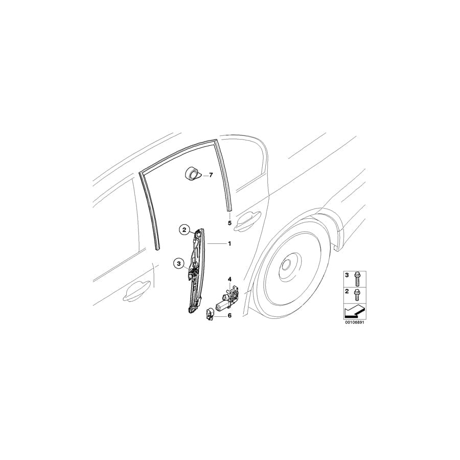 Genuine BMW 51357057503 E60 Left Rear Window Guide (Inc. 525xd, 540i & 535xi)