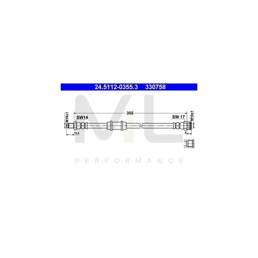 ATE 24.5112-0355.3 Brake Hose for FIAT FIORINO 355mm, M10x1