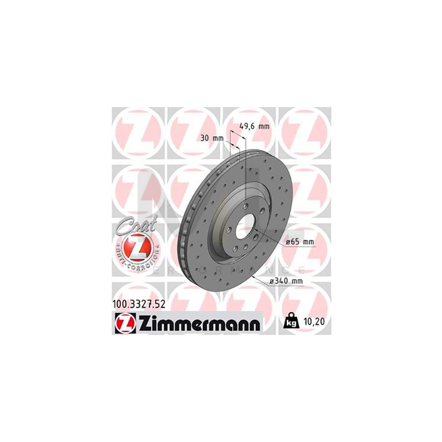 ZIMMERMANN SPORT COAT Z 100.3327.52 Brake Disc for AUDI TT Externally Vented, Perforated, Coated, High-carbon  - 1 piece