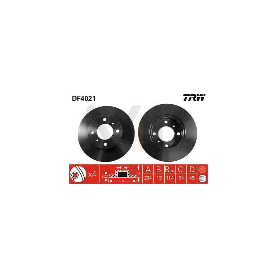 TRW DF4021 Brake Disc Solid, Painted  - 1 piece