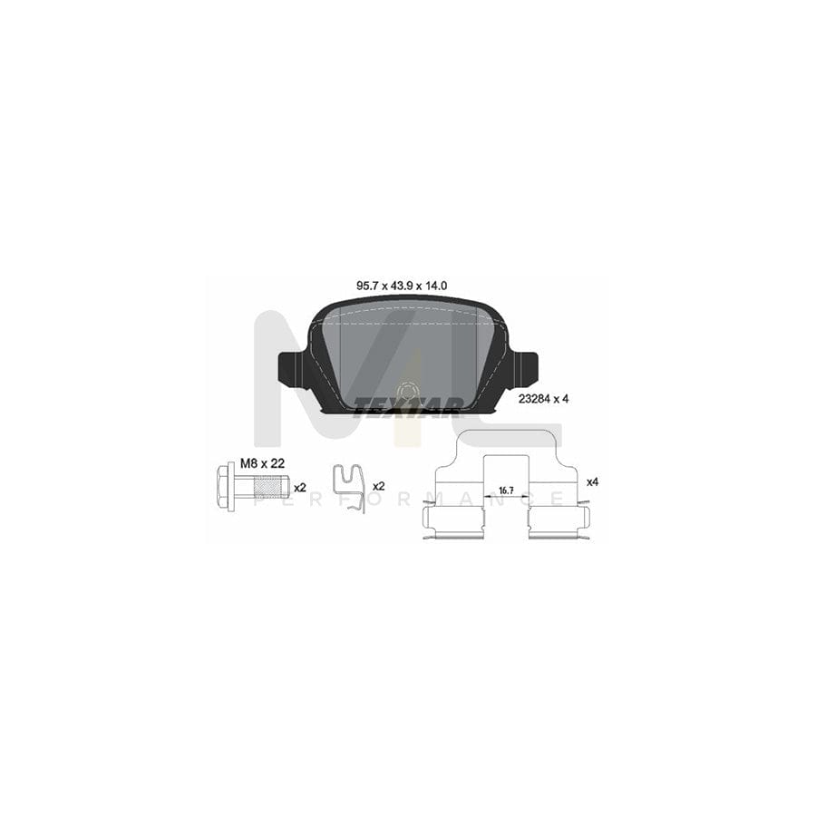 TEXTAR 2328404 Brake pad set with acoustic wear warning, with brake caliper screws, with accessories