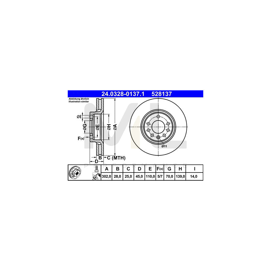 ATE PowerDisc 24.0328-0137.1 Brake Disc Vented, Coated, High-carbon, with bolts/screws  - 1 piece