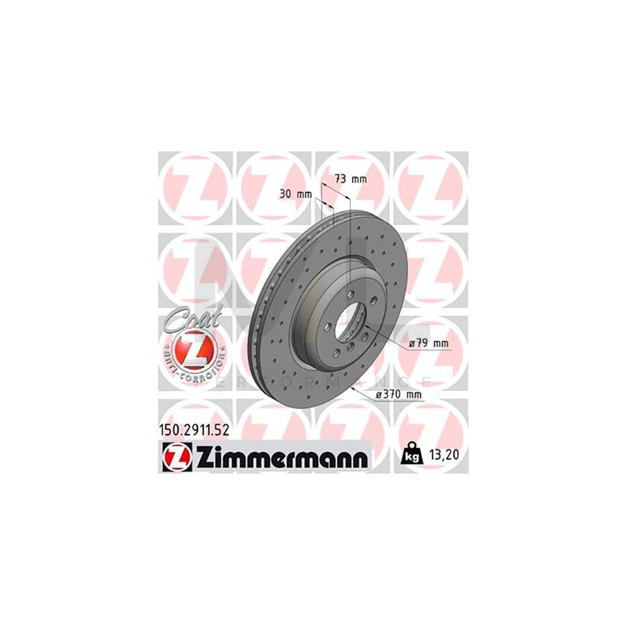 ZIMMERMANN SPORT COAT Z 150.2911.52 Brake Disc Internally Vented, Perforated, Coated, High-carbon  - 1 piece