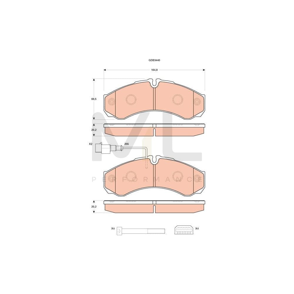 TRW Gdb3440 Brake Pad Set Prepared For Wear Indicator, With Brake Caliper Screws, With Accessories