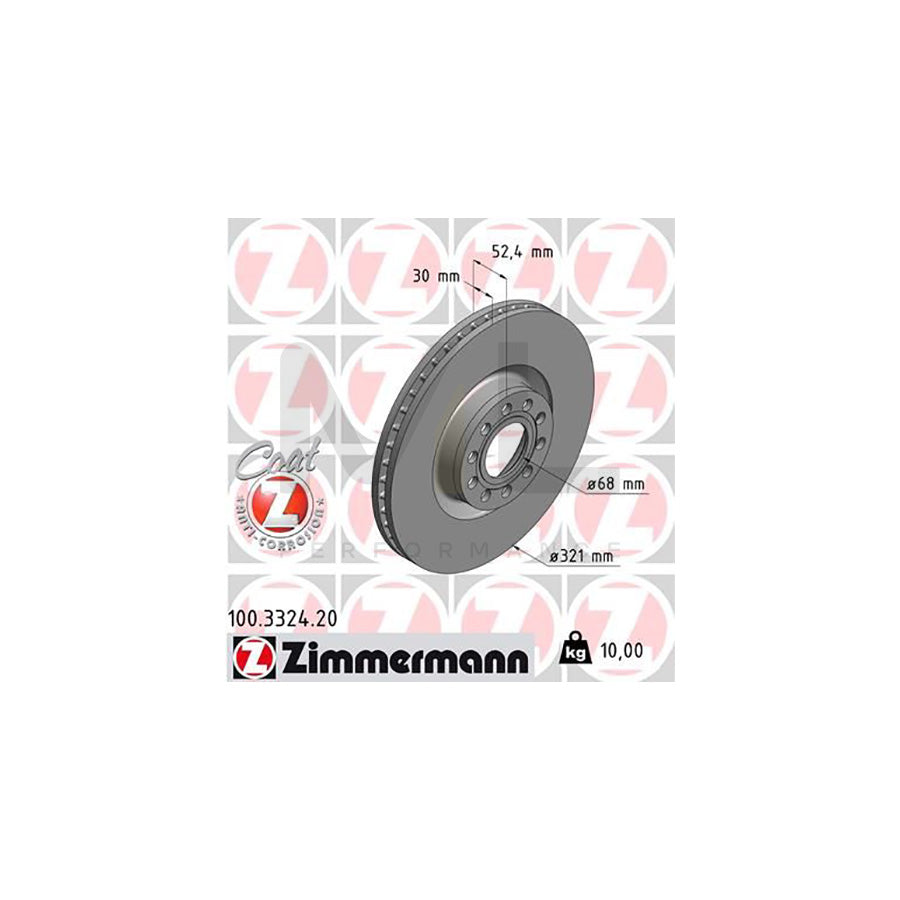 ZIMMERMANN COAT Z 100.3324.20 Brake Disc for AUDI A6 Internally Vented, Coated, High-carbon  - 1 piece
