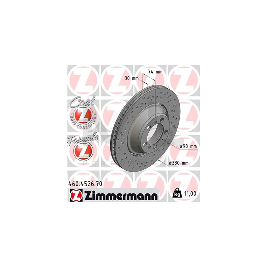 ZIMMERMANN 460.4526.70 Brake Disc for PORSCHE 911 Coupe (991) Perforated, Two-piece brake disc, Vented, Coated, Alloyed / High-carbon