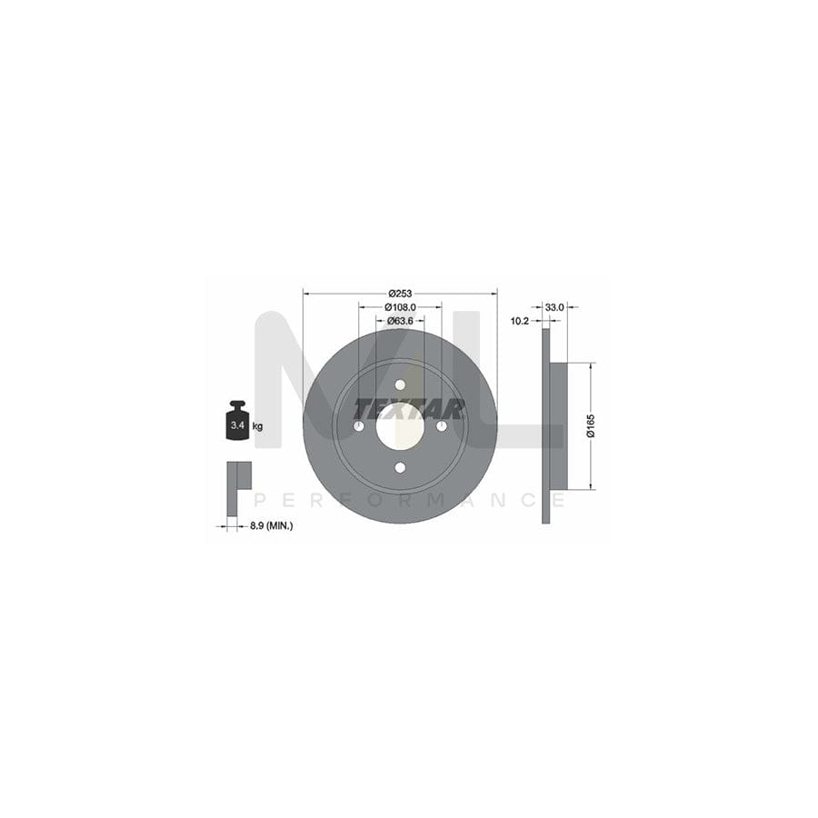 TEXTAR 92088400 Brake Disc Solid, without wheel hub, without wheel studs  - 1 piece