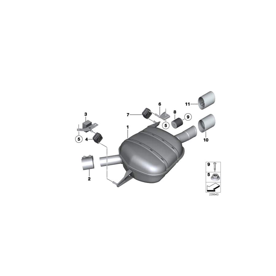 Genuine BMW 18307646929 F07 Rear Muffler Right (Inc. 535i & 535iX)