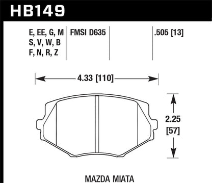 Hawk Performance Hawk 94-05 Miata / 01-05 Normal Suspension Performance Ceramic  Street Front Brake Pads (D635)