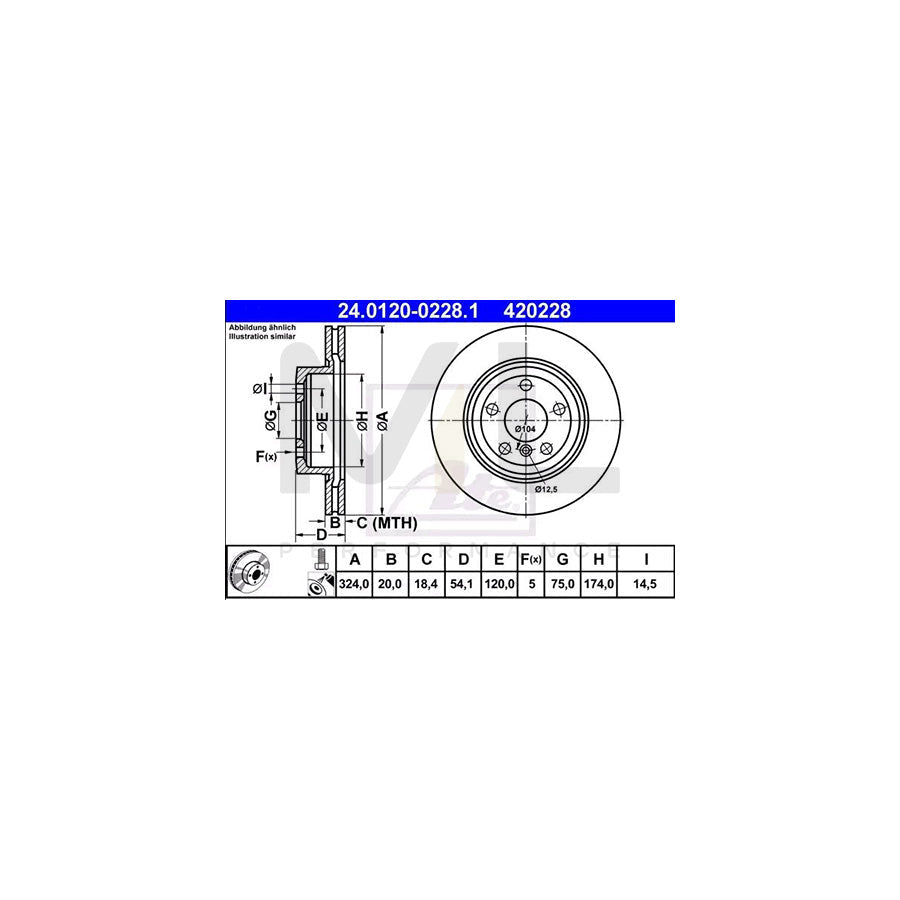 ATE 24.0120-0228.1 Brake Disc for BMW Z4 Roadster (E89) Vented, Coated, High-carbon, with bolts/screws  - 1 piece