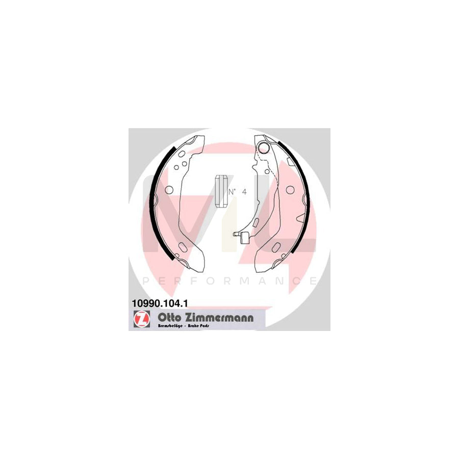 ZIMMERMANN 10990.104.1 Brake Shoe Set suitable for MERCEDES-BENZ A-Class (W168) Photo corresponds to scope of supply, with lever