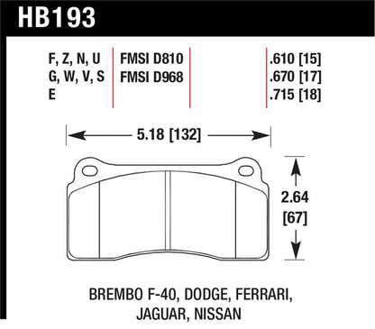 Hawk Performance Hawk Dodge / Ferrari  Front & Rear / Ferrari / Jaguar / Nissan Front DTC-70 Race Brake Pads
