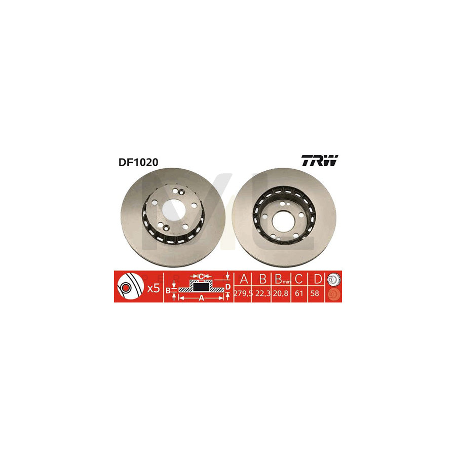 TRW DF1020 Brake Disc Vented  - 1 piece