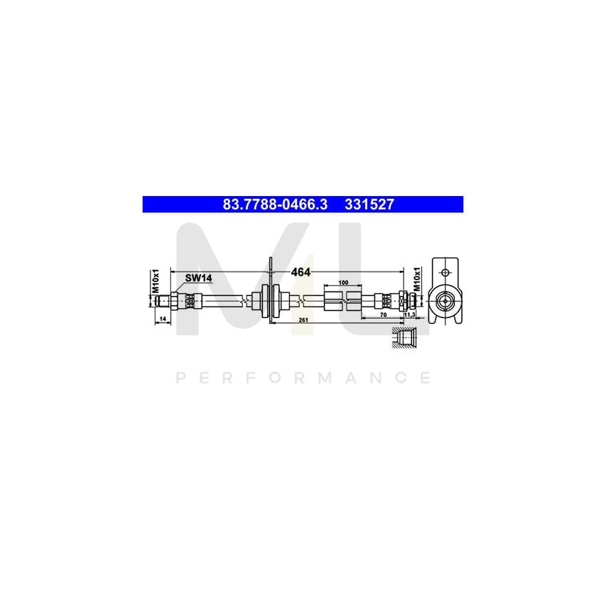 ATE 83.7788-0466.3 Brake Hose for FORD Kuga Mk2 (DM2) 464mm, M10x1