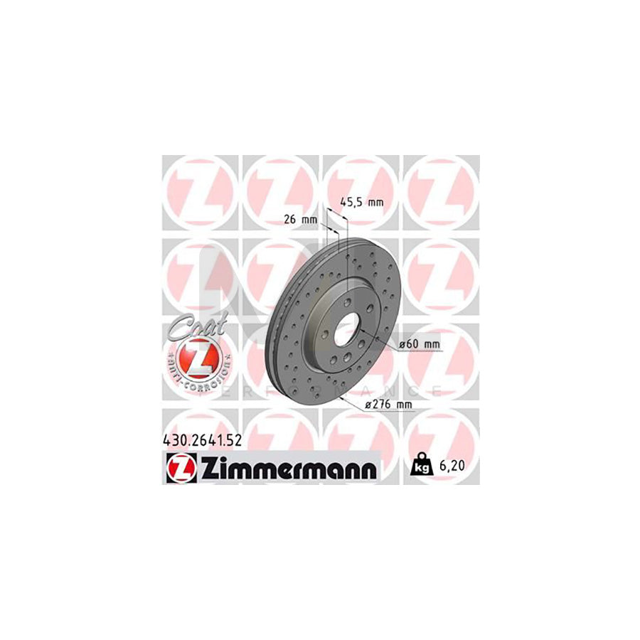ZIMMERMANN SPORT COAT Z 430.2641.52 Brake Disc Internally Vented, Perforated, Coated, High-carbon  - 1 piece