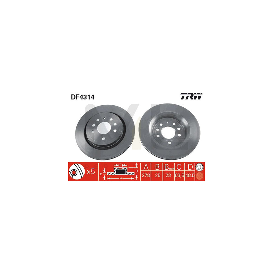 TRW DF4314 Brake Disc Vented  - 1 piece