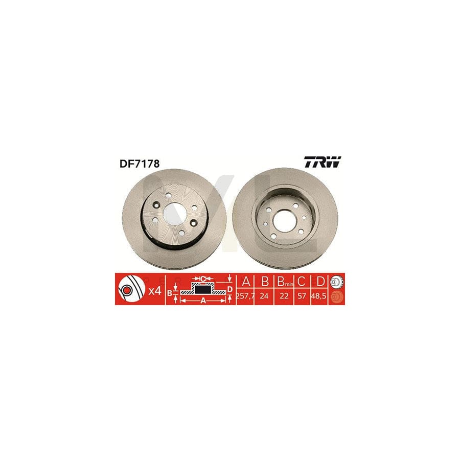 TRW DF7178 Brake Disc Vented, Painted  - 1 piece