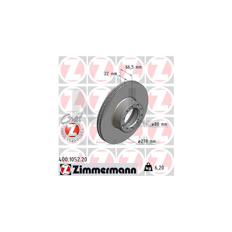 ZIMMERMANN COAT Z 400.1052.20 Brake Disc Internally Vented, Coated  - 1 piece