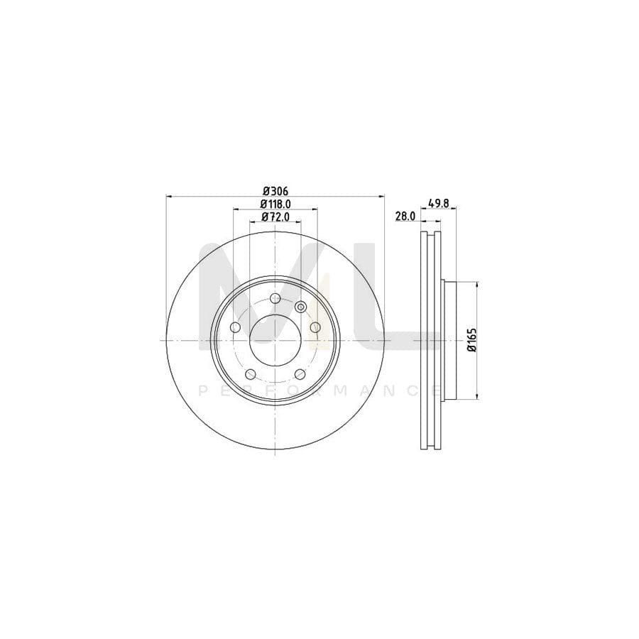 HELLA PRO High Carbon 8DD 355 127-801 Brake Disc Externally Vented, Coated, High-carbon, without wheel hub, without wheel studs | ML Performance Car Parts