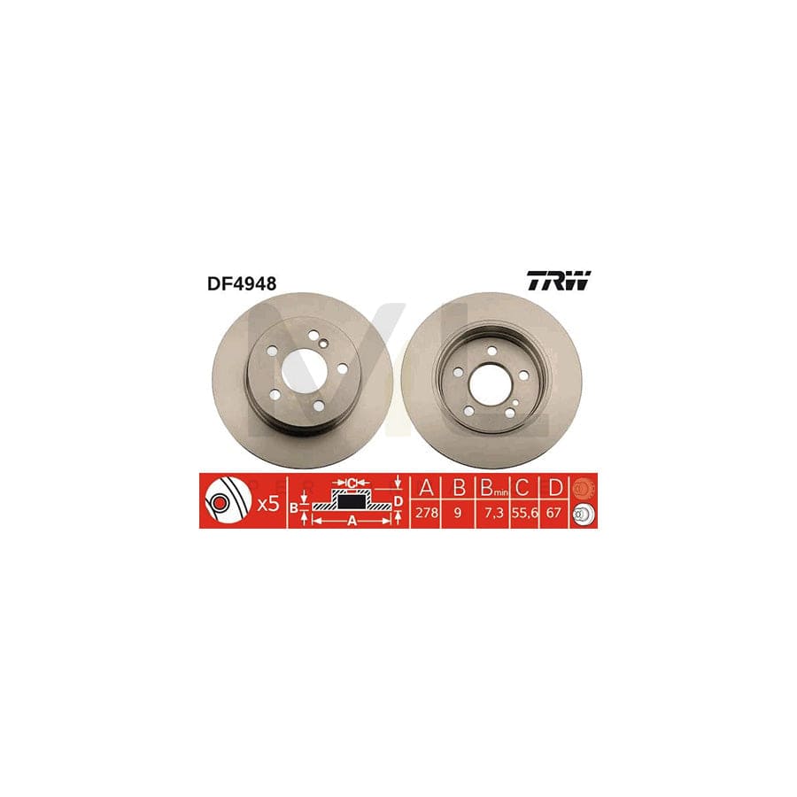 TRW DF4948 Brake Disc suitable for MERCEDES-BENZ C-Class Solid, Painted  - 1 piece