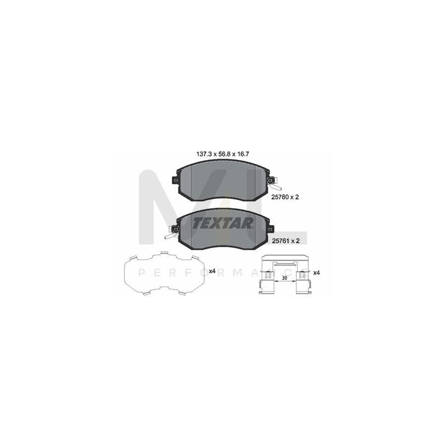 TEXTAR 2576001 Brake pad set with acoustic wear warning, with accessories