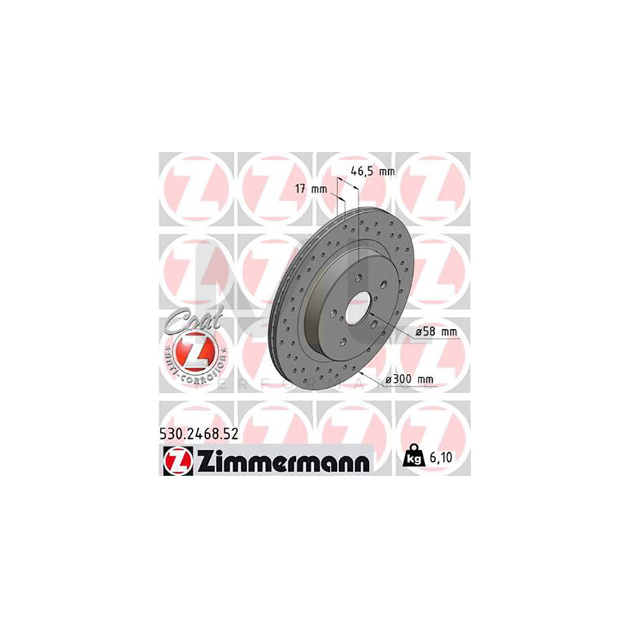 ZIMMERMANN SPORT COAT Z 530.2468.52 Brake Disc Internally Vented, Perforated, Coated  - 1 piece
