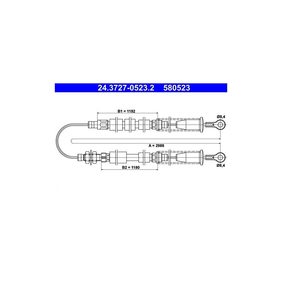 ATE 24.3727-0523.2 Hand Brake Cable for Fiat Cinquecento (170)