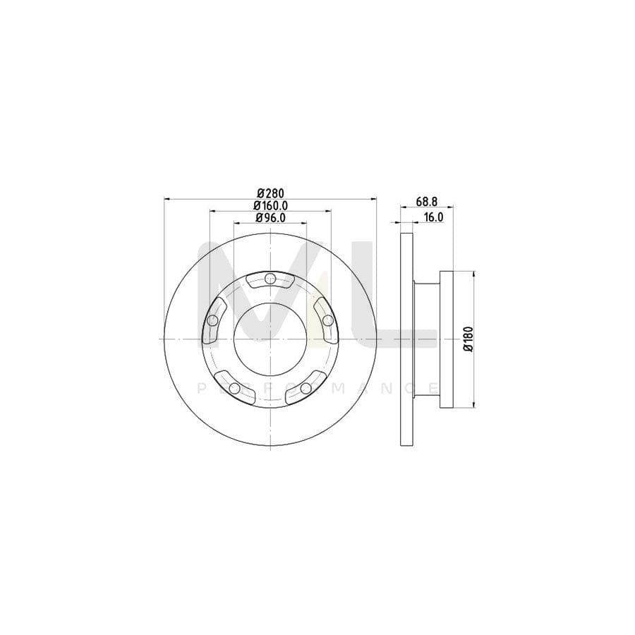 HELLA 8DD 355 113-811 Brake Disc for FORD TRANSIT Solid, with ABS sensor ring, without wheel hub, without wheel studs | ML Performance Car Parts