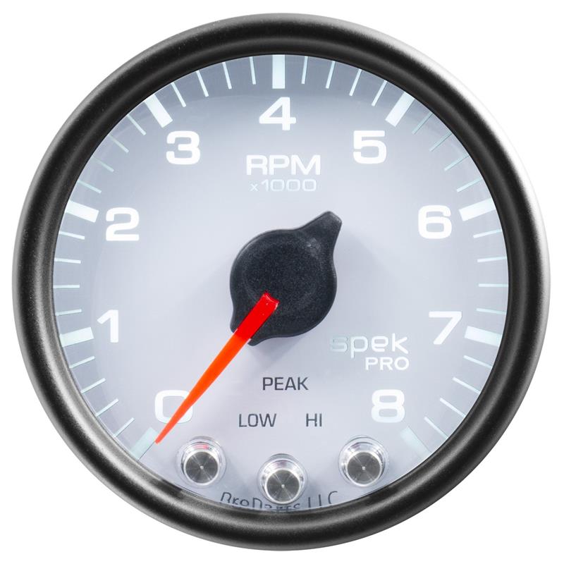 Autometer Spek-Pro Gauge Oil Temp 2 1/16in 300f Stepper Motor W/Peak & Warn Wht/Blk