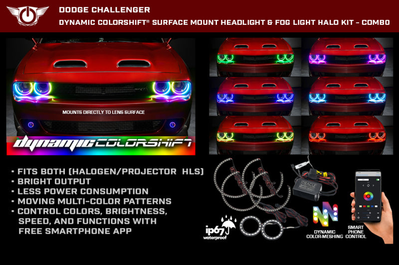 ORACLE Lighting Oracle 15-23 Dodge Challenger Dynamic Surface Mount Headlight Halo Kit -