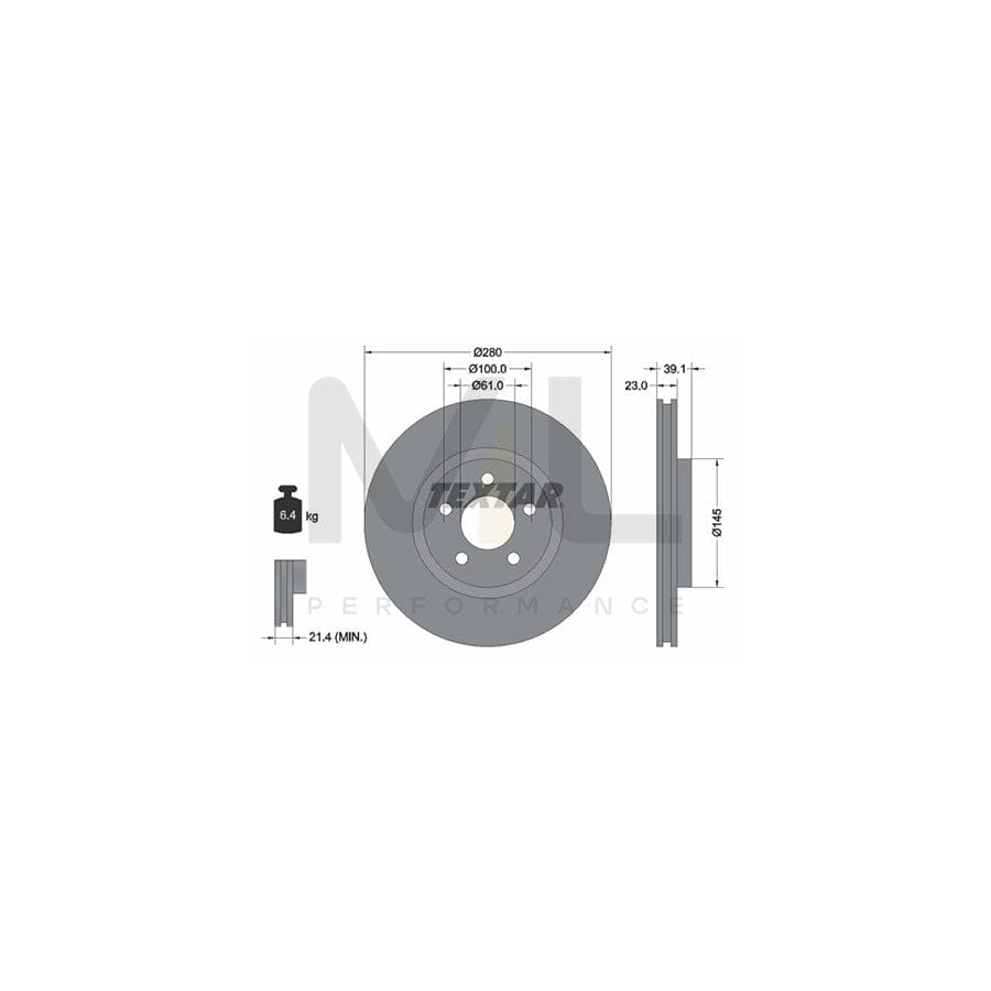 TEXTAR PRO 92108503 Brake Disc Internally Vented, Coated, without wheel hub, without wheel studs  - 1 piece