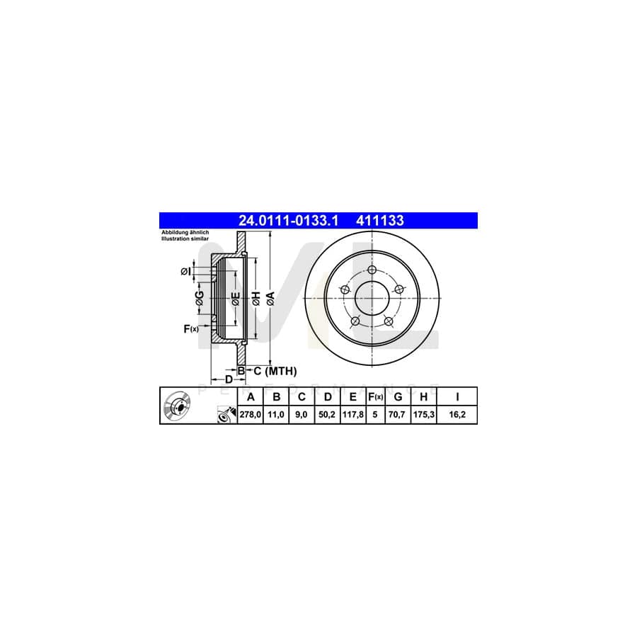 ATE 24.0111-0133.1 Brake Disc Solid, Coated  - 1 piece