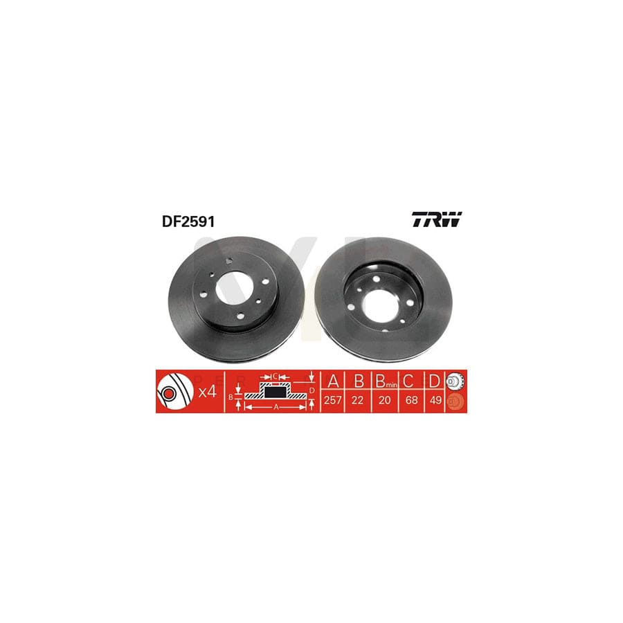 TRW DF2591 Brake Disc Vented, Painted, High-carbon  - 1 piece