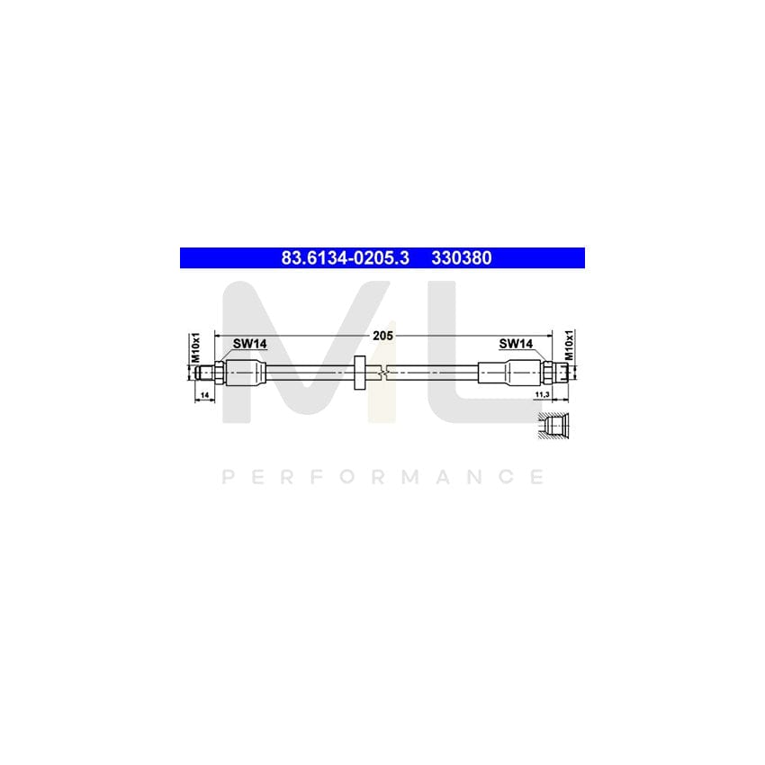 ATE 83.6134-0205.3 Brake Hose 205mm, M10x1