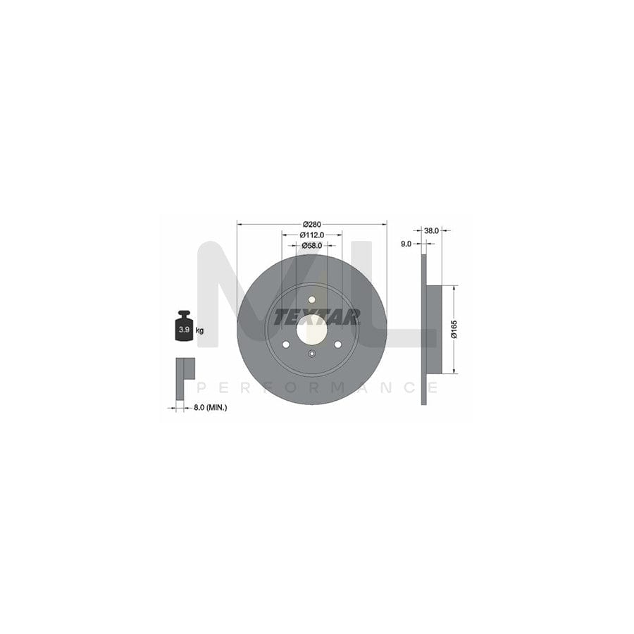 TEXTAR 92097600 Brake Disc Solid, without wheel hub, without wheel studs  - 1 piece