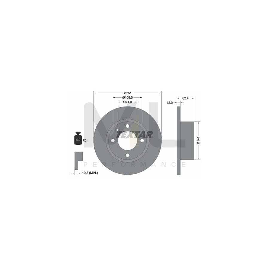 TEXTAR 92076800 Brake Disc for CITRO??? XANTIA Solid, without wheel hub, without wheel studs  - 1 piece