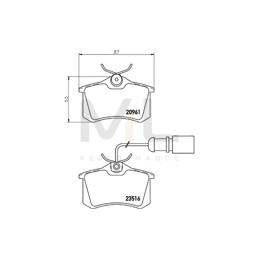 TEXTAR 2096105 Brake pad set with integrated wear warning contact, with brake caliper screws