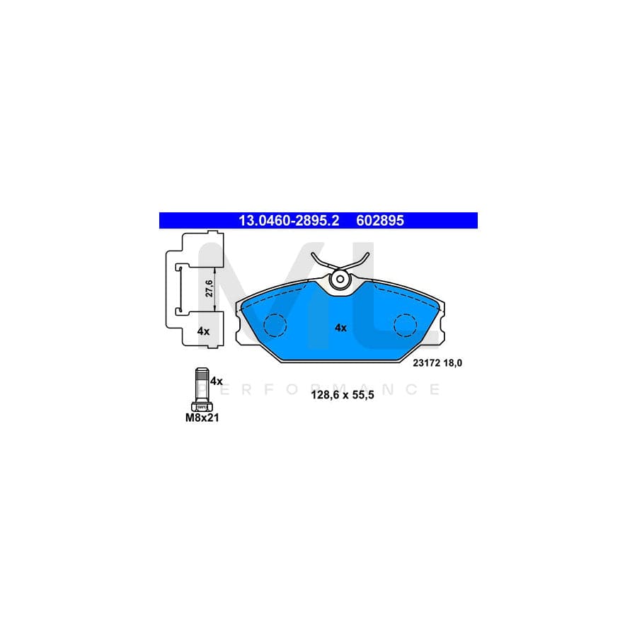 ATE 13.0460-2895.2 Brake pad set excl. wear warning contact, with brake caliper screws