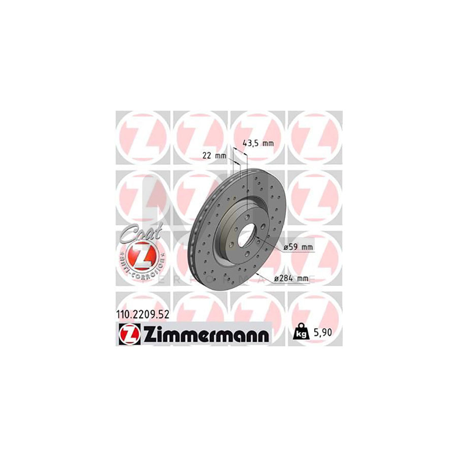 ZIMMERMANN SPORT COAT Z 110.2209.52 Brake Disc Internally Vented, Perforated, Coated  - 1 piece